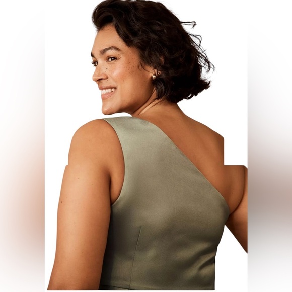 Anthropologie BHLDN Dylan One Shoulder Satin Side Slit Gown Maxi Dress Size 12 - Picture 13 of 14